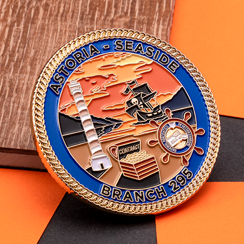 A custom coin made in China with lots of soft enamel colors and gold plating