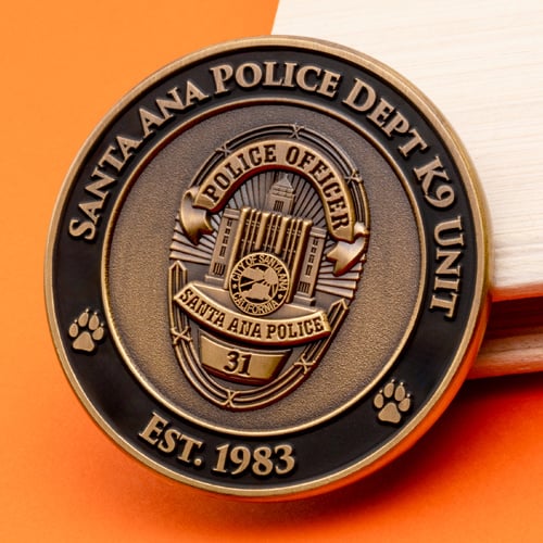 Santa Ana Police K9 Unit Challenge Coin Antique Gold