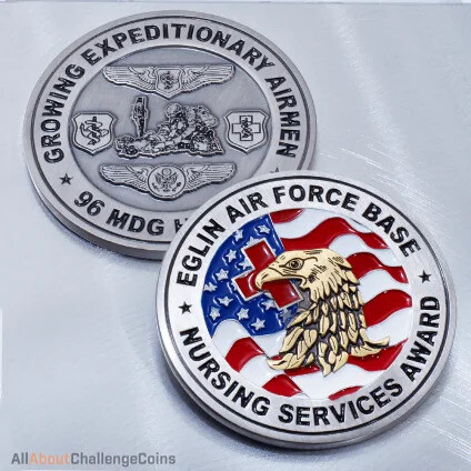 Air Force nursing services award coin with an eagle over the American flag